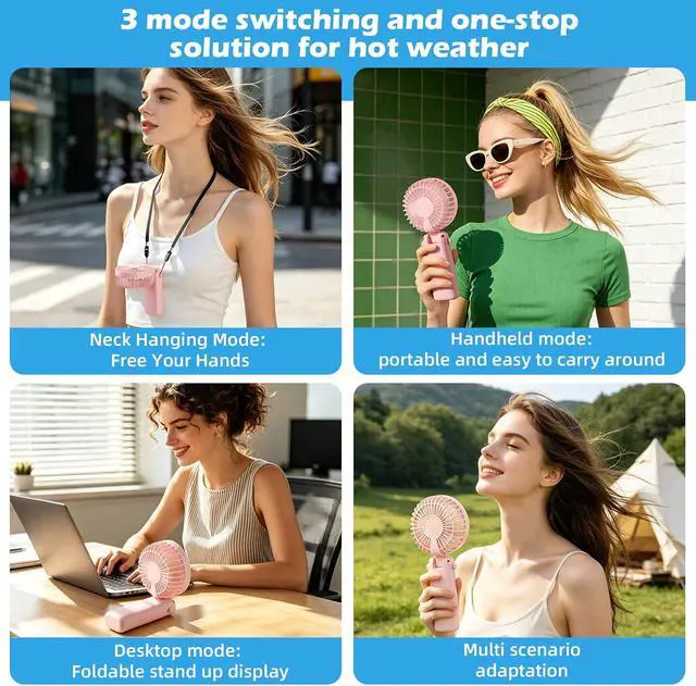 Alt view image 5 of 7 - 12 Pack Mighty Portable Fan - 3 IN 1 Portable Fan for Travel 5-Speed Rechargeable Fan For Travel, Office, Outdoor, Eyelash Drying, Lightweight, Small Cooling Fans for Women Men Kids Outdoor (4 Colors)