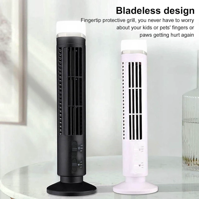Alt view image 3 of 7 - Bladeless Tower Fan, 90 Degree Oscillation Quiet Desk Fan, Easy to and Compact with Fingertip, USB and Battery Powered for Home Office (Black)