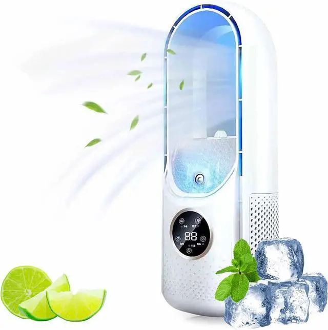 Main image of 6-Speed Bladeless Electric Fan with Light, Built-In 7-Color Cycle Light, Portable Desktop Cooling Fan with 100ml Water Tank, Timer, Small Quiet Personal Cooler for Personal Bedroom Home Office (White)