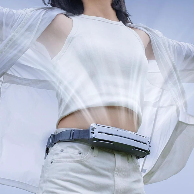 Alt view image 3 of 5 - Cryfokt Wearable Waist Fan Multi Speeds Portable Cooling Fan for Travel Running - Stylish Design (Grey)