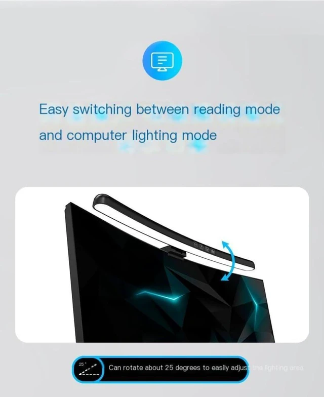 Alt view image 6 of 7 - EVERZONE Curved Monitor Light Bar,Adjustable Screen Light with Non-Glare, Asymmetrical Projection Screenbar, Three Color Temperatures, Stepless Dimming, RGB Ambient Light, Easy Installation, Black