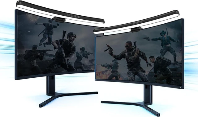 Alt view image 7 of 7 - EVERZONE Curved Monitor Light Bar,Adjustable Screen Light with Non-Glare, Asymmetrical Projection Screenbar, Three Color Temperatures, Stepless Dimming, RGB Ambient Light, Easy Installation, Black