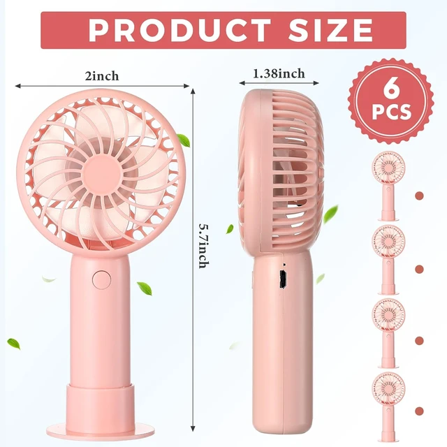Alt view image 2 of 6 - Tujoe 6 Pcs Mini Handheld Fan 3 Speed USB, Pink