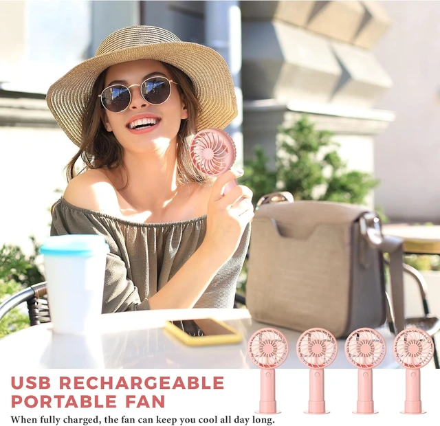 Alt view image 4 of 6 - Tujoe 6 Pcs Mini Handheld Fan 3 Speed USB, Pink