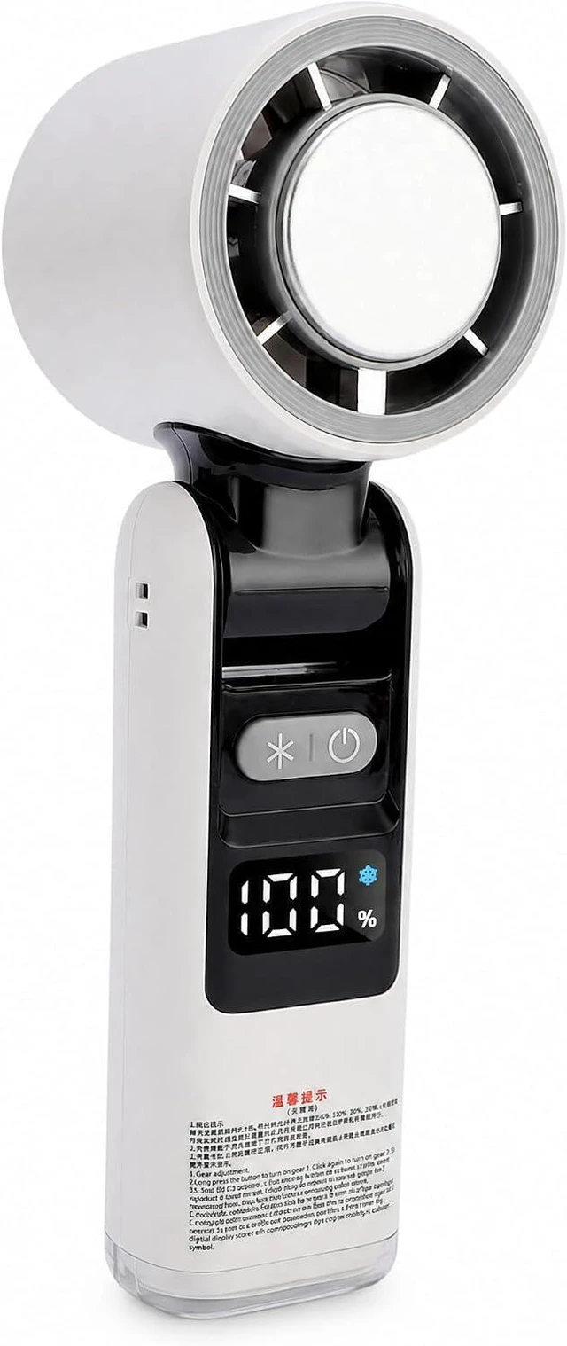 Main image of Portable Handheld Fan, 5 Gear Wind Personal Cooling Fan, Digital Display, 4000mAh Battery Powerful High Speed Foldable Fan with Light for Outdoors, Travel, Home (White)