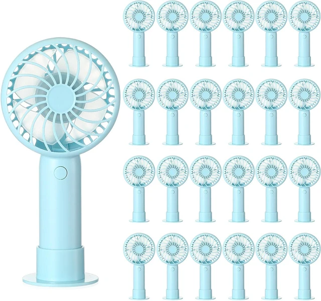 Main image of Tujoe Mini Powerful Handheld Fan Mini Portable Fan 3 Speed Personal Small Desk Fan with Base USB Rechargeable Fan for Women Eyelash Makeup Office Travel Beach Indoor Outdoor(Blue,24 Pcs)