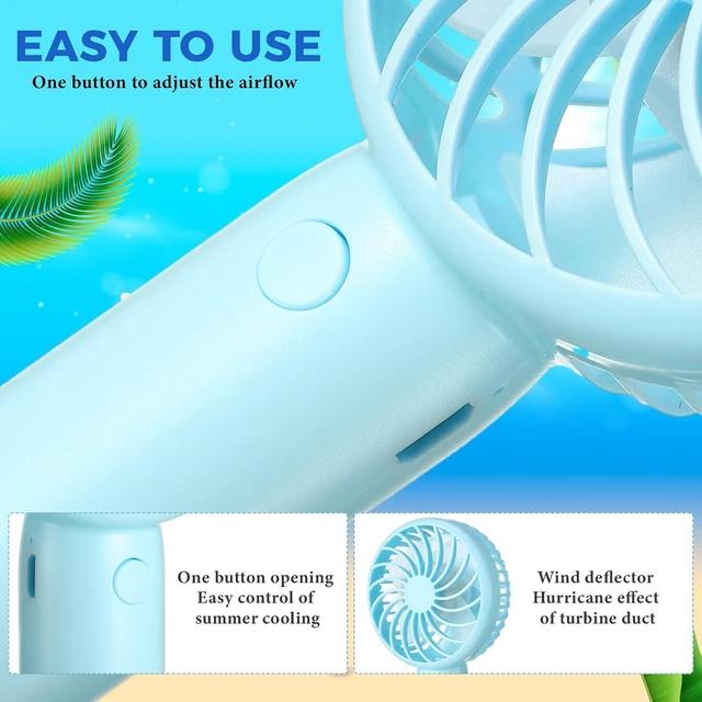 Alt view image 3 of 7 - Tujoe Mini Powerful Handheld Fan Mini Portable Fan 3 Speed Personal Small Desk Fan with Base USB Rechargeable Fan for Women Eyelash Makeup Office Travel Beach Indoor Outdoor(Blue,24 Pcs)