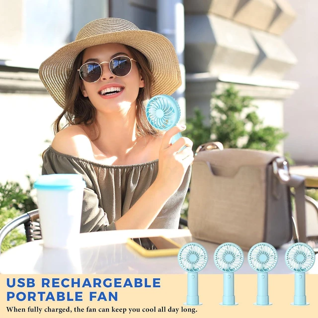 Alt view image 4 of 7 - Tujoe Mini Powerful Handheld Fan Mini Portable Fan 3 Speed Personal Small Desk Fan with Base USB Rechargeable Fan for Women Eyelash Makeup Office Travel Beach Indoor Outdoor(Blue,24 Pcs)