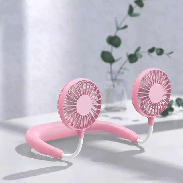 Alt view image 5 of 7 - Mini Portable Hanging Neck Fan,Hands-Free Neck Band Hands-Free Hanging Double Fan USB Rechargeable Summer Portable Rechargeable Mini Fan-Black