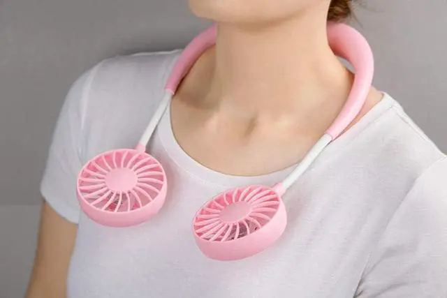 Alt view image 7 of 7 - Mini Portable Hanging Neck Fan,Hands-Free Neck Band Hands-Free Hanging Double Fan USB Rechargeable Summer Portable Rechargeable Mini Fan-Black