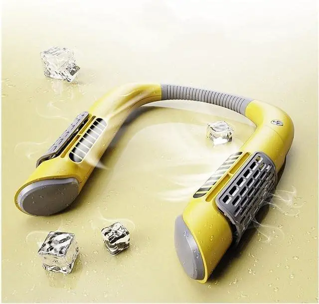 Main image of DINGFAN Neck Fans Portable, Rechargeable Fans Portable, Small Bladeless Neck Fan USB Hand Free, Ultra-Quiet with 3 Speeds Adjustable, for Sports Portable Lazy Neckband Fan (Color : Yellow)