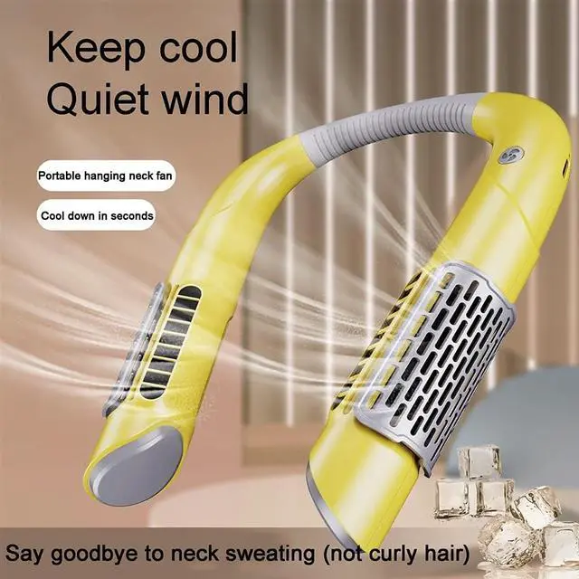 Alt view image 2 of 7 - DINGFAN Neck Fans Portable, Rechargeable Fans Portable, Small Bladeless Neck Fan USB Hand Free, Ultra-Quiet with 3 Speeds Adjustable, for Sports Portable Lazy Neckband Fan (Color : Yellow)