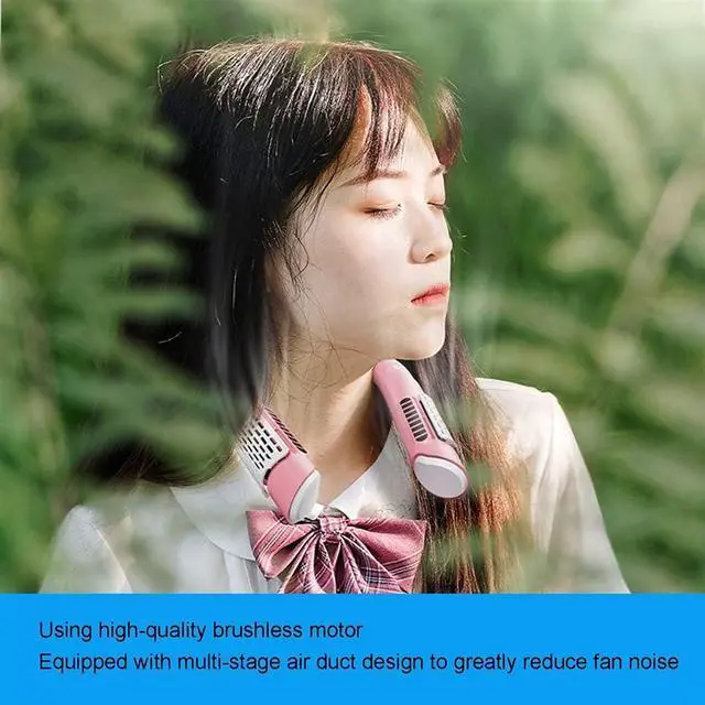 Alt view image 5 of 7 - DINGFAN Neck Fans Portable, Rechargeable Fans Portable, Small Bladeless Neck Fan USB Hand Free, Ultra-Quiet with 3 Speeds Adjustable, for Sports Portable Lazy Neckband Fan (Color : Yellow)