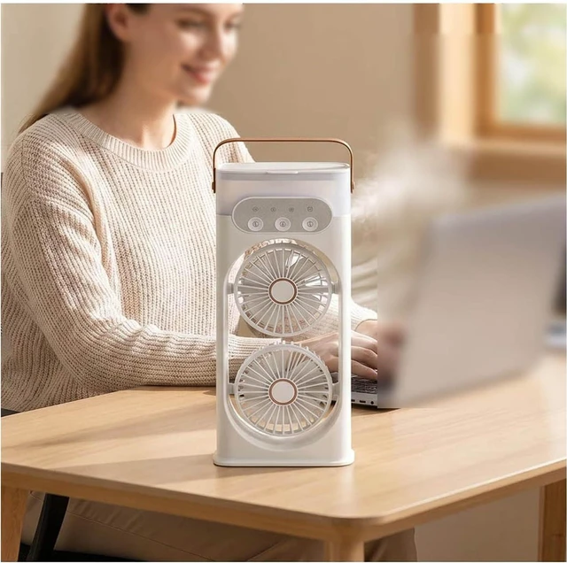 Main image of Adjustable Mist Level Fan Triple-Nozzle Dual-Head Humidifying Spray Aromatherapy Sleep 180° Wide-Angle Airflow For Home Room Office,white