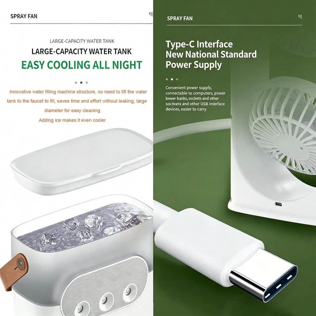 Alt view image 5 of 7 - Adjustable Mist Level Fan Triple-Nozzle Dual-Head Humidifying Spray Aromatherapy Sleep 180° Wide-Angle Airflow For Home Room Office,white