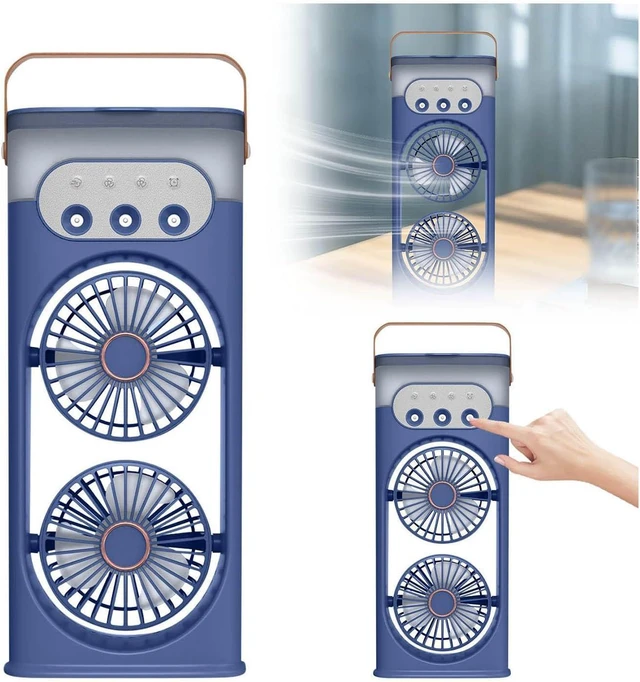Main image of Bedside Fan Triple-Nozzle Dual-Head Humidifying Spray Aromatherapy Sleep 180° Wide-Angle Airflow For Home Room Office,blue