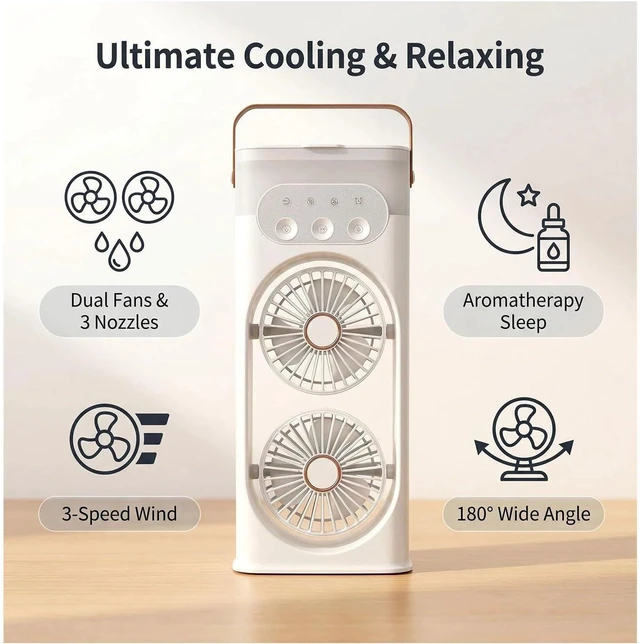 Alt view image 3 of 7 - Bedside Fan Triple-Nozzle Dual-Head Humidifying Spray Aromatherapy Sleep 180° Wide-Angle Airflow For Home Room Office,blue