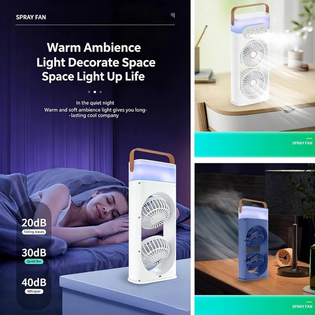 Alt view image 6 of 7 - Bedside Fan Triple-Nozzle Dual-Head Humidifying Spray Aromatherapy Sleep 180° Wide-Angle Airflow For Home Room Office,blue