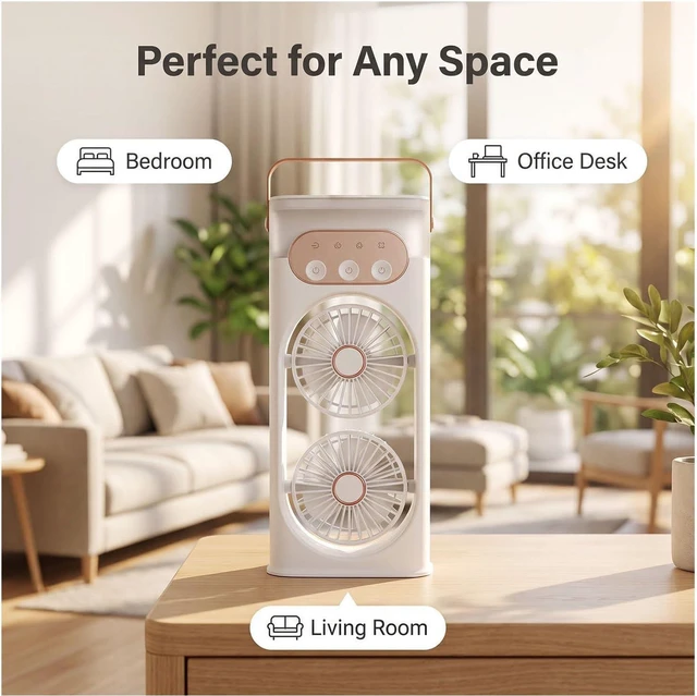 Alt view image 7 of 7 - Bedside Fan Triple-Nozzle Dual-Head Humidifying Spray Aromatherapy Sleep 180° Wide-Angle Airflow For Home Room Office,blue
