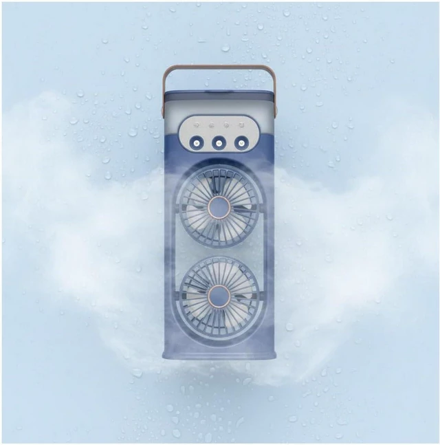 Main image of Leak Proof Humidifier Fan Triple-Nozzle Dual-Head Humidifying Spray Aromatherapy Sleep 180° Wide-Angle Airflow For Home Room Office,blue