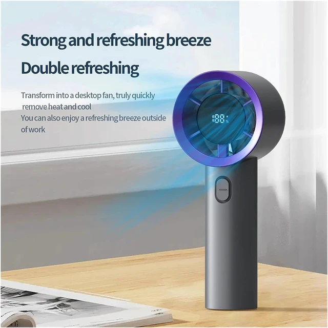 Alt view image 4 of 7 - Portable Fan Handheld, Mini Handheld Fan 5-Speed USB Rechargeable Digital Display