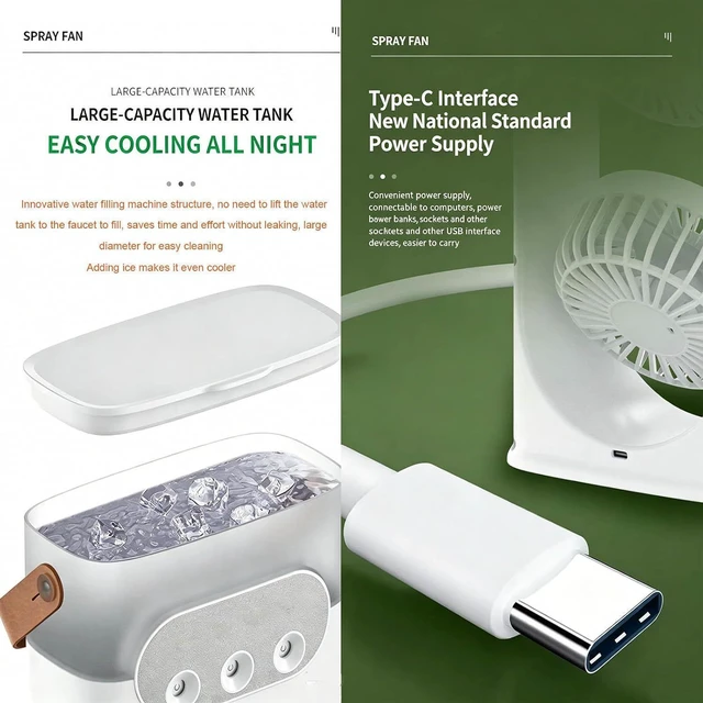 Alt view image 5 of 7 - Desk Cooling Air Conditioner Fan Triple-Nozzle Dual-Head Humidifying Spray Aromatherapy Sleep 180° Wide-Angle Airflow For Home Room Office,blue