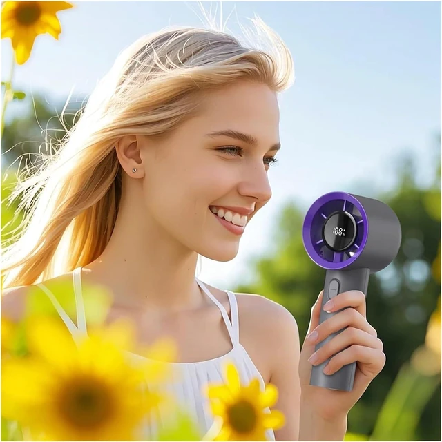 Alt view image 3 of 7 - Portable Fan Handheld, Mini Handheld Fan 5-Speed USB Rechargeable Digital Display