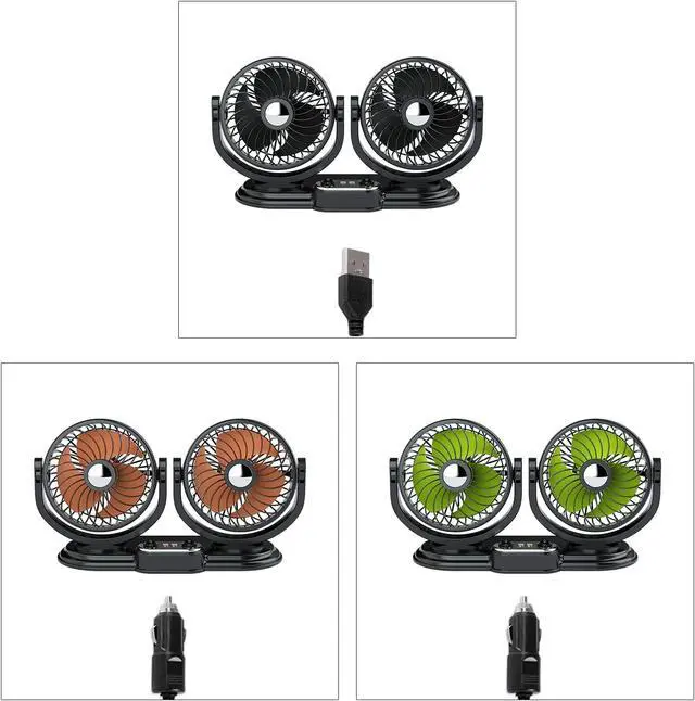 Alt view image 7 of 7 - for Head Car Fan USB 12V Electric Car Cooling Fan with 360 Degree Adjustable Low Automobile with 2 USB Po Portable Oscillating Flexible Portable for Desk Quiet