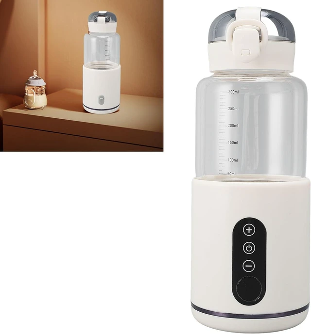Alt view image 4 of 7 - Portable Milk Warmer, Cordless USB Rechargeable Fast Heating 55 Large Capacity 300ML Stainless Steel ABS Glass White for Travel Outdoor Kids Adults