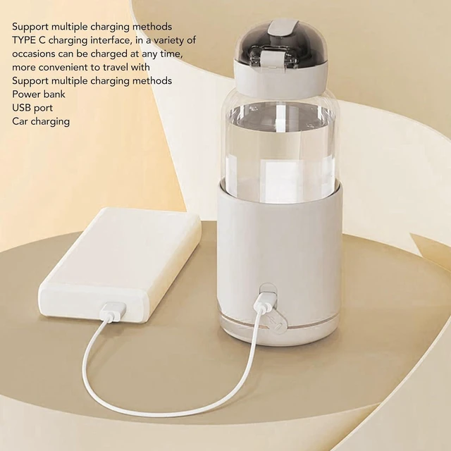 Alt view image 3 of 7 - Portable Milk Warmer, Cordless USB Rechargeable Fast Heating 55 Large Capacity 300ML Stainless Steel ABS Glass White for Travel Outdoor Kids Adults