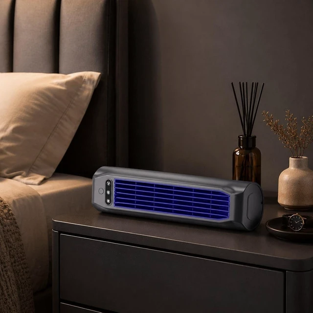 Alt view image 5 of 7 - Tower Fan USB Rechargeable Desk Fan Bladeless Portable Quiet Cooling Fan with Three Speeds and Brushless Motor Air Circulation Suitable for Bedroom, Gray