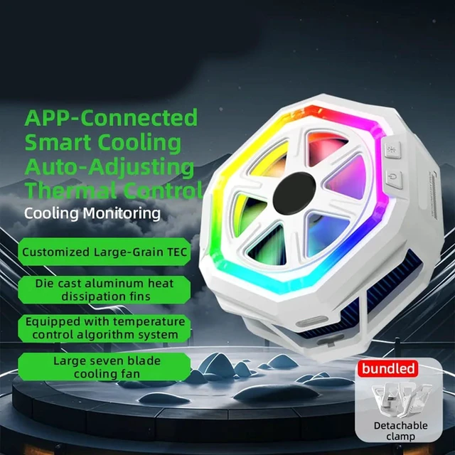 Alt view image 6 of 7 - Cellphone Coolers LED Light Phone Cooling Fan Phone Radiator with Larger Cooling Area for Game Playging Vloggings Fan