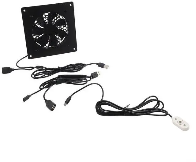 Main image of 120mm USB Cooling Fan with Temperature Control and Multiple Settings for Router or AV Cabinet, Whisper-Quiet Axial Flow Design, Black(60)