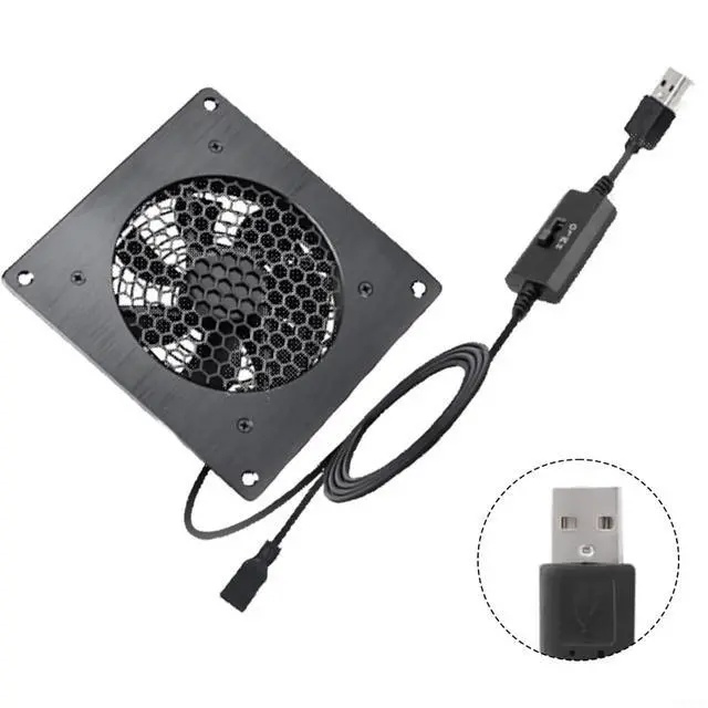Alt view image 7 of 7 - 120mm USB Cooling Fan with Temperature Control and Multiple Settings for Router or AV Cabinet, Whisper-Quiet Axial Flow Design, Black(60)