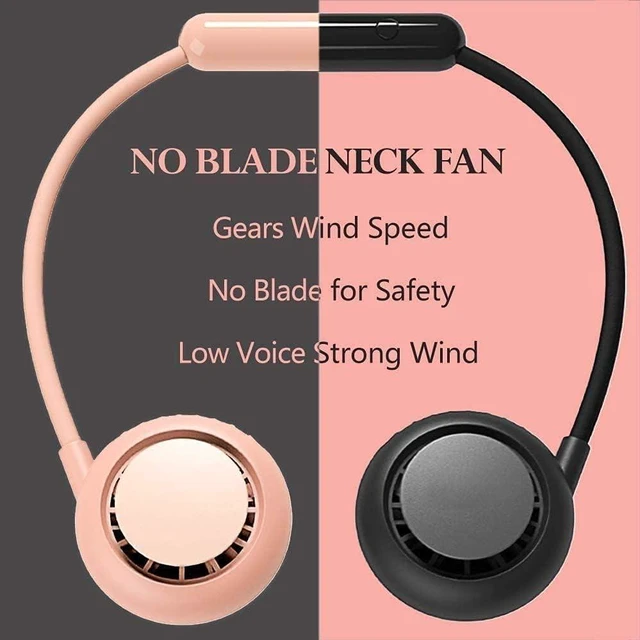 Alt view image 4 of 6 - Speed Hanging Fan, Neck Fan Multicolor, Bladeless Hands Free Cooling, 3 Speeds USB Outdoor(Pink)
