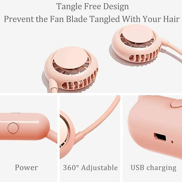 Alt view image 5 of 6 - Speed Hanging Fan, Neck Fan Multicolor, Bladeless Hands Free Cooling, 3 Speeds USB Outdoor(Pink)