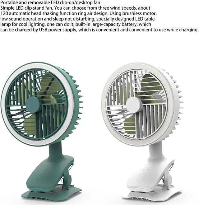 Alt view image 5 of 7 - USB Clip on Fan Portable Oscillating Cooling Fan 3 Speeds for W/Sturdy Clamp LED Lamp for Dorm Bedroom Clip-on Electric Plug in Battery Operated Desk