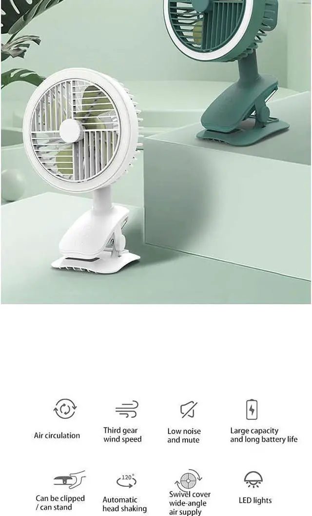 Alt view image 7 of 7 - USB Clip on Fan Portable Oscillating Cooling Fan 3 Speeds for W/Sturdy Clamp LED Lamp for Dorm Bedroom Clip-on Electric Plug in Battery Operated Desk