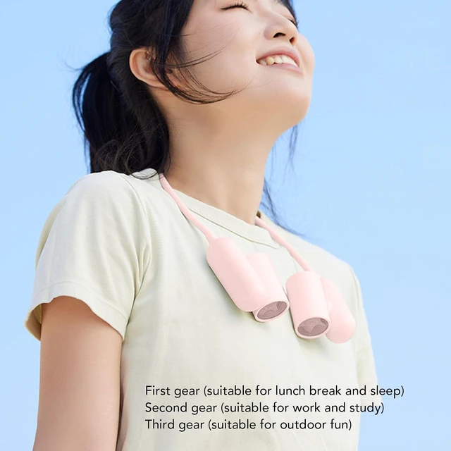 Alt view image 4 of 7 - Portable Neck Fan USB Rechargeable 3 Speeds Battery Operated Wearable Personal Fan Strong Wind Quiet Lightweight for Home Office Travel ABS Material 375g (Pink)
