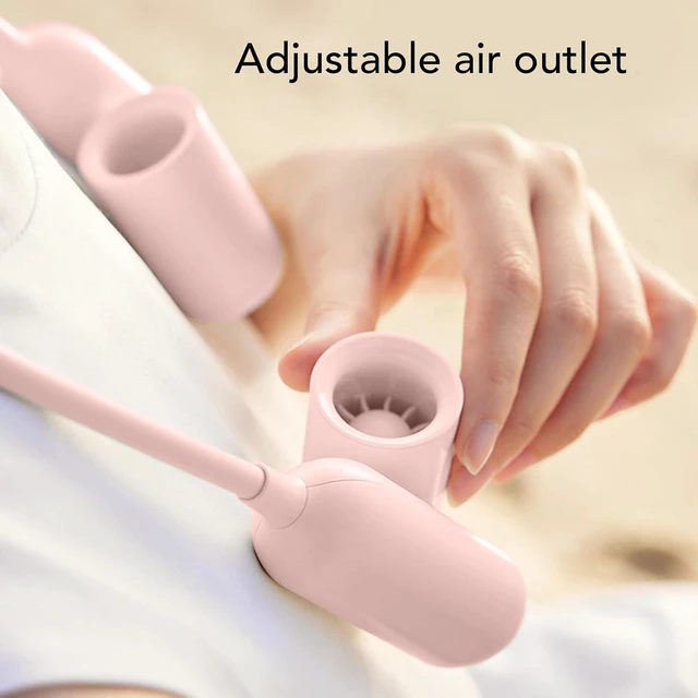 Alt view image 2 of 7 - Portable Neck Fan USB Rechargeable 3 Speeds Battery Operated Wearable Personal Fan Strong Wind Quiet Lightweight for Home Office Travel ABS Material 375g (Pink)