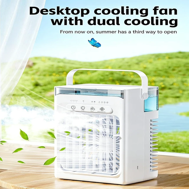 Alt view image 2 of 7 - Portable Air Cooling Fan with 2 Nozzles Fast Speed Wind Low Noise ABS Texture Suitable for Bedroom and Workspaces USB Air Refrigerator
