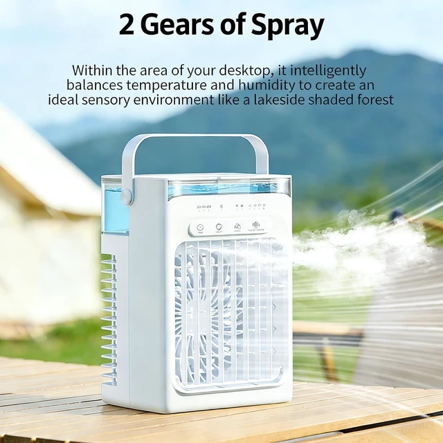 Alt view image 4 of 7 - Portable Air Cooling Fan with 2 Nozzles Fast Speed Wind Low Noise ABS Texture Suitable for Bedroom and Workspaces USB Air Refrigerator