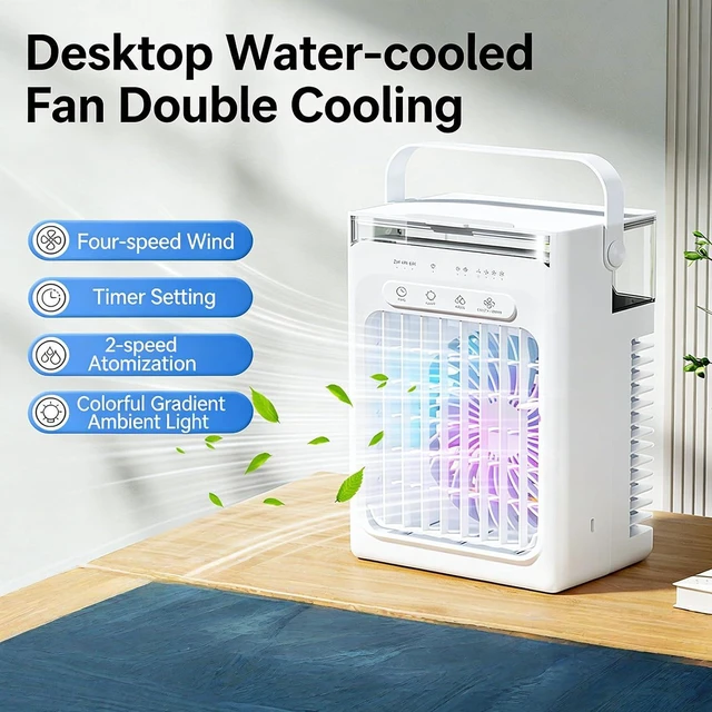 Alt view image 5 of 7 - Portable Air Cooling Fan with 2 Nozzles Fast Speed Wind Low Noise ABS Texture Suitable for Bedroom and Workspaces USB Air Refrigerator