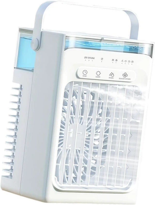 Alt view image 6 of 7 - Portable Air Cooling Fan with 2 Nozzles Fast Speed Wind Low Noise ABS Texture Suitable for Bedroom and Workspaces USB Air Refrigerator