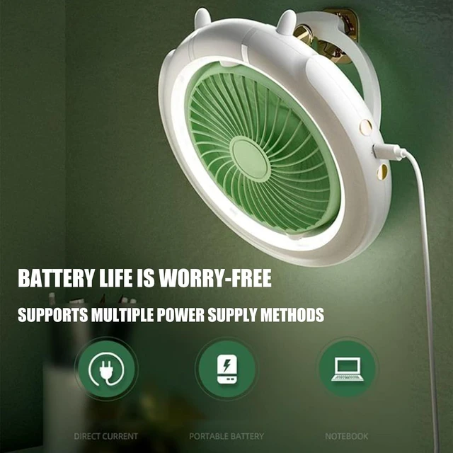 Alt view image 4 of 7 - Portable USB Rechargeable Ceiling Fan with 3 Wind Modes Outdoor Wall Mounted Small Fan for Bedroom and Living Room Small Desktop Cooling