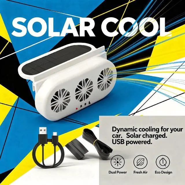 Alt view image 5 of 5 - PONDON 9.1 X 4.4 X 2 In Portable Vehicle Cooling Fan, 3-Fan Solar Powered Car Exhaust Fan, Auto Window Air Vent, Usb Recharge, Reduce Heat
