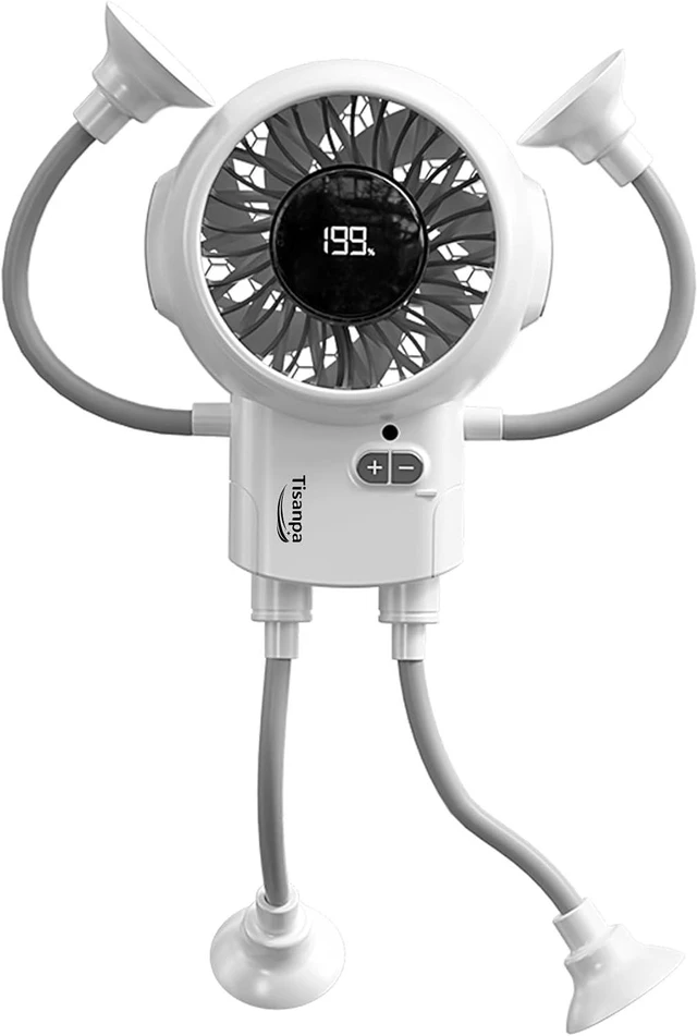 Main image of Portable Suction Cup Fan with Active Cooling High-Speed Turbo Motor, 199-Level Adjustable Wind, 4000mAh Rechargeable Battery, Multifunctional Personal Fan for Home, Kitchen, Outdoor(White)