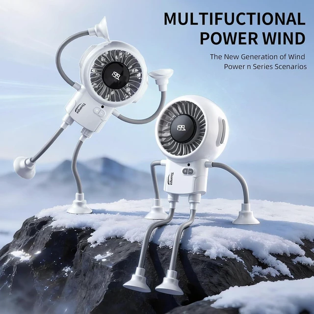 Alt view image 2 of 7 - Portable Suction Cup Fan with Active Cooling High-Speed Turbo Motor, 199-Level Adjustable Wind, 4000mAh Rechargeable Battery, Multifunctional Personal Fan for Home, Kitchen, Outdoor(White)