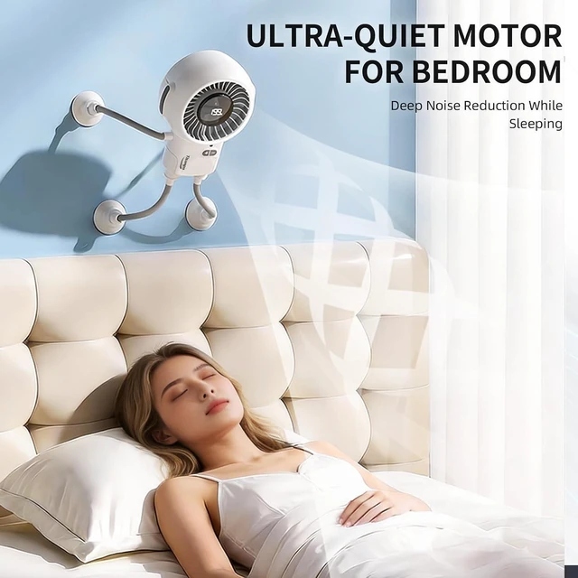 Alt view image 5 of 7 - Portable Suction Cup Fan with Active Cooling High-Speed Turbo Motor, 199-Level Adjustable Wind, 4000mAh Rechargeable Battery, Multifunctional Personal Fan for Home, Kitchen, Outdoor(White)