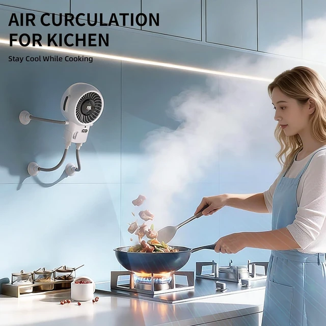 Alt view image 6 of 7 - Portable Suction Cup Fan with Active Cooling High-Speed Turbo Motor, 199-Level Adjustable Wind, 4000mAh Rechargeable Battery, Multifunctional Personal Fan for Home, Kitchen, Outdoor(White)